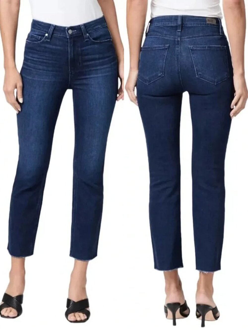 Paige Cindy Straight Leg Raw Hem Ankle Jean in Promise Dark Blue Size 29 $239